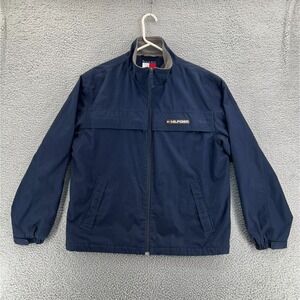 Vintage TOMMY HILFIGER Windbreaker Jacket Mens Medium Blue Full Zip Fleece Lined